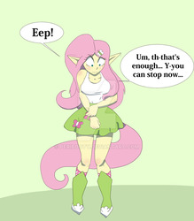 Size: 800x914 | Tagged: dead source, safe, artist:peribooty, fluttershy, equestria girls, g4, breast expansion, breasts, deviantart watermark, elf ears, growth, incentive drive, obtrusive watermark, tail, watermark