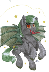 Size: 1668x2458 | Tagged: safe, artist:artricabeats, oc, oc only, bat pony, pony, bat wings, chest fluff, fangs, fluffy, looking at you, open mouth, simple background, sliver, solo, spread wings, tongue out, transparent background, unshorn fetlocks, wings