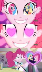 Size: 1280x2160 | Tagged: safe, artist:themexicanpunisher, pinkie pie, princess skystar, coinky-dink world, eqg summertime shorts, equestria girls, g4, my little pony: the movie, female, heart eyes, lesbian, meme, pinkie's eyes, ship:skypie, shipping, shipping domino, wingding eyes