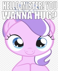 Size: 665x814 | Tagged: safe, editor:undeadponysoldier, diamond tiara, earth pony, pony, g4, adorable face, alpha channel, bronybait, checkered background, cute, cute smile, female, filly, free hugs, innocent, jewelry, looking at you, question mark, smiling, solo, talking to viewer, text, tiara, wrong aspect ratio