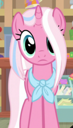 Size: 378x662 | Tagged: safe, screencap, clear sky, pony, unicorn, common ground, g4, cropped, cute, cute sky, female, hair over one eye, looking at you, mare, neckerchief