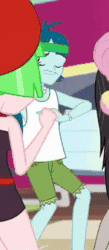 Size: 147x338 | Tagged: safe, screencap, captain planet, drama letter, octavia melody, watermelody, equestria girls, g4, i'm on a yacht, my little pony equestria girls: better together, animated, background human, clothes, cropped, dancing, gif, legs, male, offscreen character, shorts, swimsuit