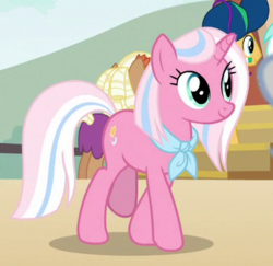 Size: 371x361 | Tagged: safe, screencap, clear sky, pony, unicorn, common ground, g4, cropped, cute, cute sky, female, mare, neckerchief, smiling, solo focus, walking