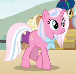 Size: 371x361 | Tagged: safe, screencap, caramel, clear sky, prairie belle, pony, unicorn, common ground, g4, cropped, cute, cute sky, female, mare, neckerchief, smiling, solo focus, walking