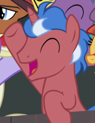 Size: 371x480 | Tagged: safe, screencap, final countdown, pony, unicorn, common ground, g4, background pony, cheering, cropped, eyes closed, las pegasus resident, male, solo focus, stallion