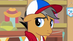 Size: 1280x720 | Tagged: safe, screencap, quibble pants, earth pony, pony, common ground, g4, bust, cap, cute, floppy ears, hat, male, portrait, quibblebetes, sad, sadorable, solo, stallion