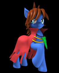 Size: 2000x2500 | Tagged: safe, artist:argos90, oc, oc only, oc:bizarre song, pony, 3d, black background, cape, clothes, high res, horn, simple background, solo