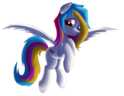 Size: 2312x1783 | Tagged: safe, artist:sweetbrew, pegasus, pony, banjo, flying, heterochromia, musical instrument, wings
