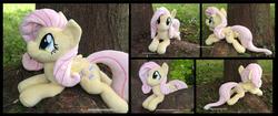 Size: 4185x1754 | Tagged: safe, artist:peruserofpieces, fluttershy, pegasus, pony, g4, cute, female, irl, lying down, multiple views, outdoors, photo, plushie, prone, shyabetes