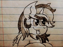 Size: 2560x1920 | Tagged: safe, artist:thebadbadger, oc, oc only, unnamed oc, alicorn, pony, lined paper, solo, tongue out, traditional art