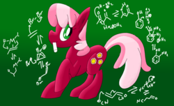 Size: 1782x1080 | Tagged: safe, artist:notadeliciouspotato, cheerilee, earth pony, pony, g4, chalk, chemistry, female, mare, mouth hold, raised hoof, smiling, solo