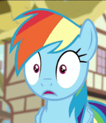 Size: 272x317 | Tagged: safe, screencap, rainbow dash, pegasus, pony, g4, newbie dash, season 6, animated, cropped, cute, dashabetes, eye shimmer, faic, female, grin, mare, rainbow dash is best facemaker, rational exuberance, smiling, solo, wide smile