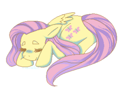 Size: 320x240 | Tagged: safe, artist:raevaiifox, fluttershy, pegasus, pony, g4, female, mare, pixel art, prone, simple background, sleeping, solo, transparent background
