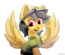 Size: 3500x3000 | Tagged: safe, artist:lilclim, daring do, pegasus, pony, g4, clothes, female, hat, high res, mare, open mouth, pith helmet, shirt, simple background, solo, spread wings, white background, wings