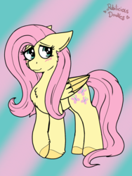 Size: 960x1280 | Tagged: safe, artist:emz2015, artist:php62, part of a set, fluttershy, pegasus, pony, g4, abstract background, blushing, chest fluff, explicit source, female, floppy ears, mare, solo