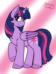 Size: 960x1280 | Tagged: safe, artist:emz2015, artist:php62, part of a set, twilight sparkle, alicorn, pony, g4, abstract background, chest fluff, explicit source, eyebrows, eyebrows visible through hair, female, mare, raised hoof, smiling, solo, twilight sparkle (alicorn)