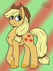 Size: 960x1280 | Tagged: dead source, safe, artist:emz2015, artist:php62, part of a set, applejack, earth pony, pony, g4, abstract background, chest fluff, explicit source, female, mare, smiling, solo