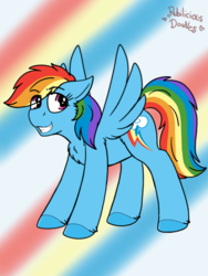 Size: 960x1280 | Tagged: dead source, safe, artist:emz2015, artist:php62, part of a set, rainbow dash, pegasus, pony, g4, abstract background, chest fluff, explicit source, eye clipping through hair, female, floppy ears, grin, mare, smiling, solo, spread wings, wings