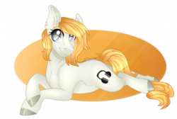 Size: 1200x807 | Tagged: safe, artist:jacobdawz, oc, oc:sophie hoofington, pony, blond, cute, female, gray, headphones, looking at you, lying down, mare