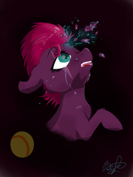Size: 1520x2026 | Tagged: source needed, safe, artist:yuris, fizzlepop berrytwist, tempest shadow, pony, unicorn, g4, my little pony: the movie, ball, broken horn, cheek fluff, chest fluff, crying, ear fluff, female, filly, filly tempest shadow, floppy ears, horn, leg fluff, open mouth, shattered, shoulder fluff, solo