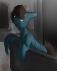 Size: 1200x1500 | Tagged: safe, artist:yuris, pegasus, pony, balcony, lance mcclain, leaning, looking up, male, ponified, solo, voltron, voltron legendary defender