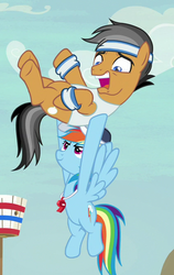 Size: 423x670 | Tagged: safe, screencap, quibble pants, rainbow dash, earth pony, pegasus, pony, common ground, g4, coach rainbow dash, cropped, female, hooves, male, mare, wings