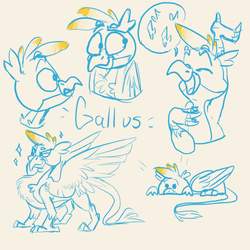 Size: 2048x2048 | Tagged: safe, artist:g-elric, gallus, g4, armpits, birb, chest fluff, chibi, cute, gallabetes, high res, majestic, male, singing, sketch, sketch dump, smiling, solo, spread wings, wings