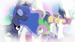 Size: 1920x1080 | Tagged: safe, screencap, princess celestia, princess luna, shining armor, spike, g4, my little pony: friendship is magic, sparkle's seven