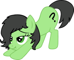 Size: 1716x1378 | Tagged: safe, oc, oc only, oc:filly anon, earth pony, pony, female, filly, iwtcird, meme, question mark, scrunchy face, simple background, stretching, transparent background