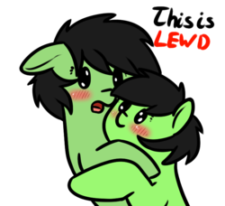 Size: 697x635 | Tagged: safe, artist:neuro, oc, oc only, oc:filly anon, earth pony, pony, blushing, dialogue, female, filly, hug, lewd, looking at each other, open mouth, simple background, transparent background