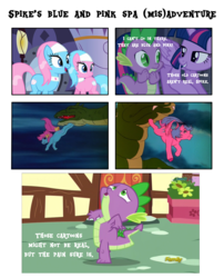 Size: 2420x3000 | Tagged: safe, edit, edited screencap, screencap, aloe, bow tie (g1), firefly, lotus blossom, spike, twilight sparkle, alicorn, pony, g4, comic, generation leap, high res, pain, screencap comic, twilight sparkle (alicorn)