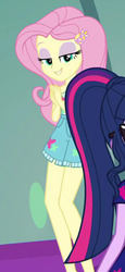 Size: 383x834 | Tagged: safe, screencap, fluttershy, sci-twi, twilight sparkle, equestria girls, g4, i'm on a yacht, my little pony equestria girls: better together, cropped, female, geode of fauna, legs, magical geodes