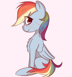 Size: 1274x1352 | Tagged: safe, artist:jonathan the awesome, rainbow dash, pegasus, pony, blushing, female, looking at you, mare, sitting, smiling, solo
