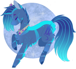 Size: 625x570 | Tagged: safe, artist:xlilianna-playx, oc, oc:moonlight dust, pony, unicorn, adopted offspring, base used, crown, eyes closed, fluffy, jewelry, moon, parent:princess luna, regalia