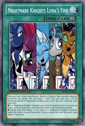 Size: 333x493 | Tagged: safe, artist:poppixierex, idw, capper dapperpaws, princess luna, stygian, tempest shadow, trixie, g4, my little pony: the movie, nightmare knights, spoiler:comic, chest fluff, yu-gi-oh!