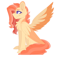 Size: 655x597 | Tagged: safe, artist:xlilianna-playx, oc, oc:akane, pegasus, pony, chest fluff, colored wings, freckles, no pupils, offspring, parent:big macintosh, parent:fluttershy, parents:fluttermac, wings