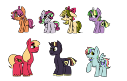 Size: 7500x4823 | Tagged: safe, artist:ressurectednightmare, apple bloom, big macintosh, derpy hooves, scootaloo, shining armor, spike, earth pony, pony, g4, alternate universe, group
