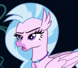 Size: 704x614 | Tagged: safe, screencap, silverstream, hippogriff, g4, uprooted, cropped, female, jewelry, necklace, silverstream is not amused, solo