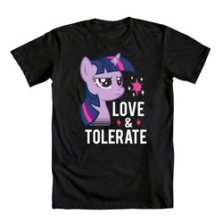 Size: 1000x1000 | Tagged: safe, twilight sparkle, pony, g4, official, clothes, female, love and tolerate, mare, photo, shirt, t-shirt, unamused, welovefine