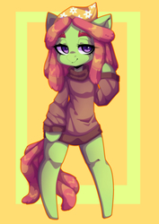 Size: 2893x4092 | Tagged: safe, artist:arachne149, tree hugger, earth pony, semi-anthro, g4, arm hooves, clothes, cute, female, huggerbetes, mare, solo, sweater, turtleneck