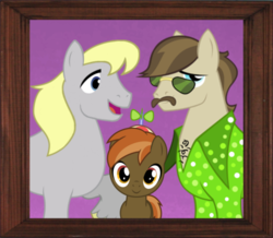 Size: 576x503 | Tagged: safe, derpibooru exclusive, edit, vector edit, button mash, dance fever, hugh jelly, earth pony, pony, g4, adopted offspring, dancejelly, family photo, gay, headcanon, jellydance, looking at camera, male, picture frame, shipping, simple background, stallion, vector
