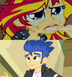 Size: 1261x1339 | Tagged: safe, flash sentry, sunset shimmer, equestria girls, g4, my little pony equestria girls, exploitable meme, female, low effort, male, meme, pregnancy test, pregnancy test meme, ship:flashimmer, shipping, straight