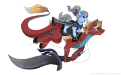 Size: 1800x1113 | Tagged: safe, artist:thenornonthego, oc, oc only, dragon, pony, commission, female, mare, sword, weapon
