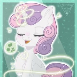 Size: 1080x1080 | Tagged: safe, artist:auroracursed, sweetie belle, pony, unicorn, g4, female, magic, singing, smiling, solo