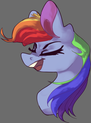 Size: 505x684 | Tagged: safe, artist:voidsucre, rainbow dash, pony, g4, bust, eyes closed, female, gray background, mare, open mouth, simple background, solo, teeth