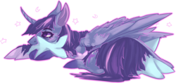Size: 1280x610 | Tagged: safe, artist:voidsucre, twilight sparkle, alicorn, pony, g4, blushing, cloven hooves, commission, curved horn, female, floppy ears, horn, hug, lidded eyes, mare, pillow, pillow hug, simple background, solo, starry eyes, stars, tired, transparent background, twilight sparkle (alicorn), wingding eyes