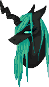 Size: 97x172 | Tagged: safe, artist:voidsucre, queen chrysalis, changeling, changeling queen, g4, bust, female, floppy ears, lidded eyes, pixel art, simple background, smiling, solo, transparent background