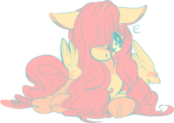 Size: 500x356 | Tagged: safe, artist:voidsucre, fluttershy, pegasus, pony, g4, cloven hooves, crying, female, floppy ears, hair over one eye, limited palette, mare, prone, request, simple background, solo, stray strand, transparent background