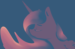 Size: 1006x661 | Tagged: safe, artist:voidsucre, edit, princess luna, alicorn, pony, g4, blue background, bust, cropped, ethereal mane, eyes closed, female, horn, limited palette, mare, portrait, profile, request, simple background, solo, starry mane