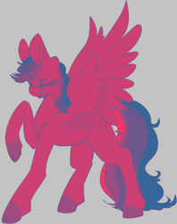 Size: 500x630 | Tagged: safe, artist:voidsucre, edit, rainbow dash, pegasus, pony, g4, cloven hooves, cropped, female, gray background, limited palette, mare, one eye closed, raised hoof, request, simple background, solo, spread wings, wings